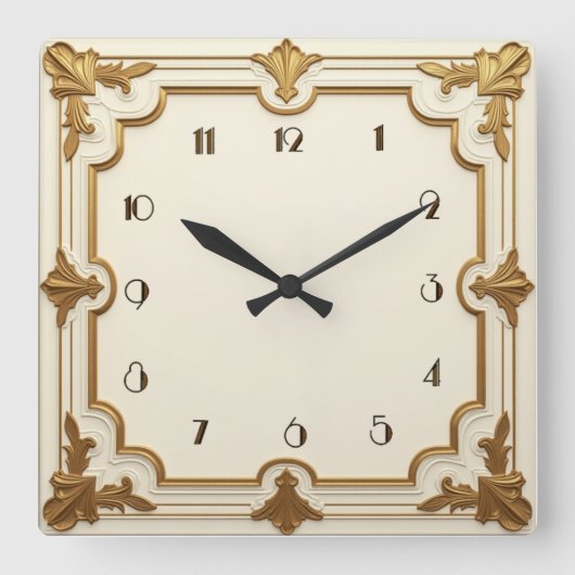 アールデコ金ゴールドと白 スクエア壁時計 (正面)