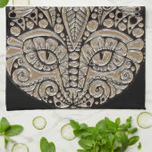 アールデコ金ゴールドと黒エジプトスタイル猫 キッチンタオル (折り畳み)