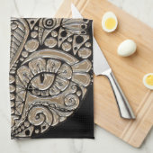 アールデコ金ゴールドと黒エジプトスタイル猫 キッチンタオル (四つ折り)