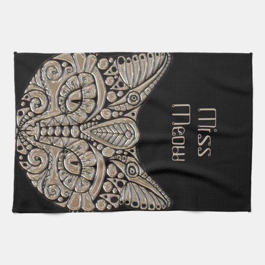 アールデコ金ゴールドと黒エジプトスタイル猫 キッチンタオル (横)