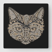 アールデコ金ゴールドと黒エジプトスタイル猫 スクエア壁時計 (正面)