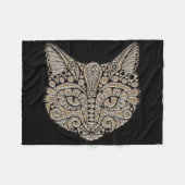アールデコ金ゴールドと黒エジプトスタイル猫 フリースブランケット (正面(横))
