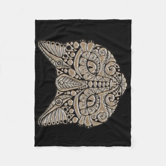 アールデコ金ゴールドと黒エジプトスタイル猫 フリースブランケット (正面)