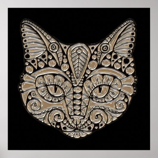 アールデコ金ゴールドと黒エジプトスタイル猫 ポスター (正面)