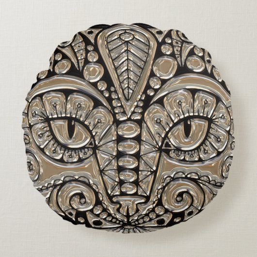 アールデコ金ゴールドと黒エジプトスタイル猫 ラウンドクッション (正面)