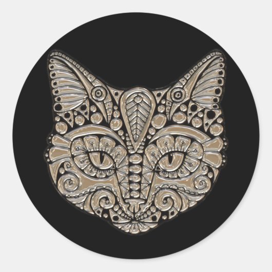 アールデコ金ゴールドと黒エジプトスタイル猫 ラウンドシール (正面)