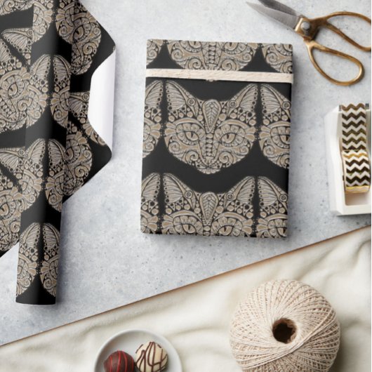 アールデコ金ゴールドと黒エジプトスタイル猫 ラッピングペーパー