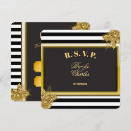 アールデコ金ゴールドのバラストライプと結婚式のRSVPカード 招待状