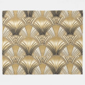 アールデコ金ゴールドアイボリーパターン フリースブランケット (正面(横))