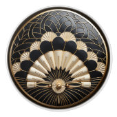 アールデコ金ゴールドエジプトファン光沢のある黒 セラミックノブ (正面)