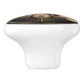 アールデコ金ゴールドエジプトファン光沢のある黒 セラミックノブ (側面)