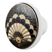 アールデコ金ゴールドエジプトファン光沢のある黒 セラミックノブ (右)