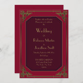アールデコ金ゴールドオンレッドヴィンテージウェディング招待状 招待状 (正面/裏面)