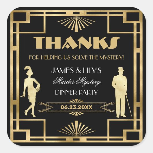 アールデコ金ゴールドギャツビー殺人推理探偵20s スクエアシール (正面)