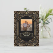 アールデコ金ゴールドギャツビー20s写真結婚お祝い サンキューカード (スタンド正面)