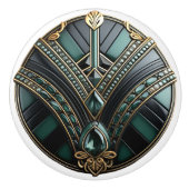 アールデコ金ゴールドグリーンブラックアールヌーボー セラミックノブ (正面)