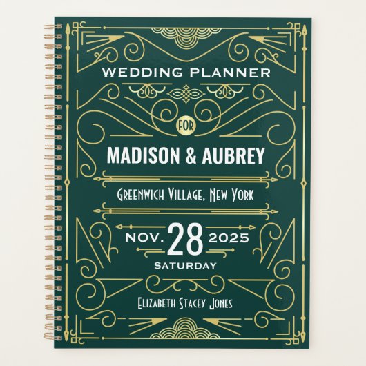 アールデコ金ゴールドグリーン1920年代エレガントギャツビー結婚ズ プランナー手帳 (正面)