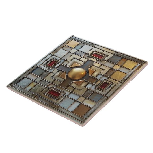 アールデコ金ゴールドグレーラストタンジオメトリック タイル (側面)