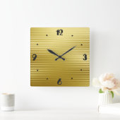アールデコ金ゴールドサテンストライプズ スクエア壁時計 (ホーム)