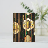 アールデコ金ゴールドステンドグラスのアートワーク ポストカード (スタンド正面)