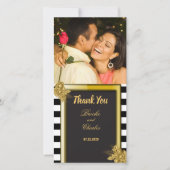 アールデコ金ゴールドストライプバラ結婚ズ・サンキュー サンキューカード (正面)