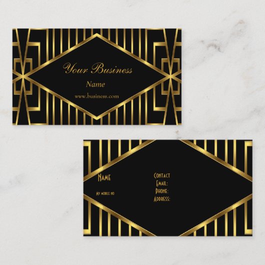 アールデコ金ゴールドストライプブラックエレガントクラス2 名刺 (正面/裏面)
