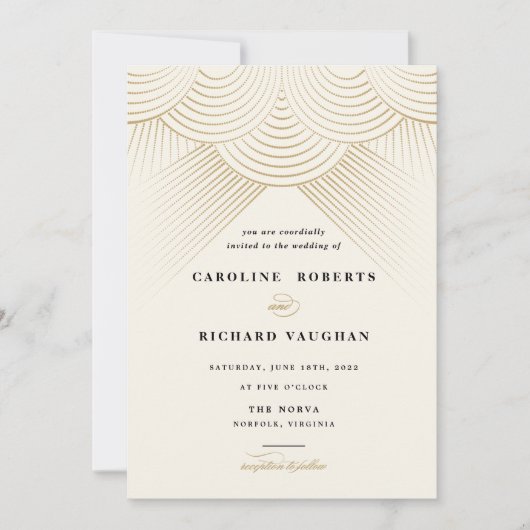 アールデコ金ゴールドストリングライト結婚式招待状 招待状 (正面)