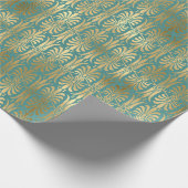 アールデコ金ゴールドセピア金属ティール（緑がかった色）水中競技 ラッピングペーパー (角)