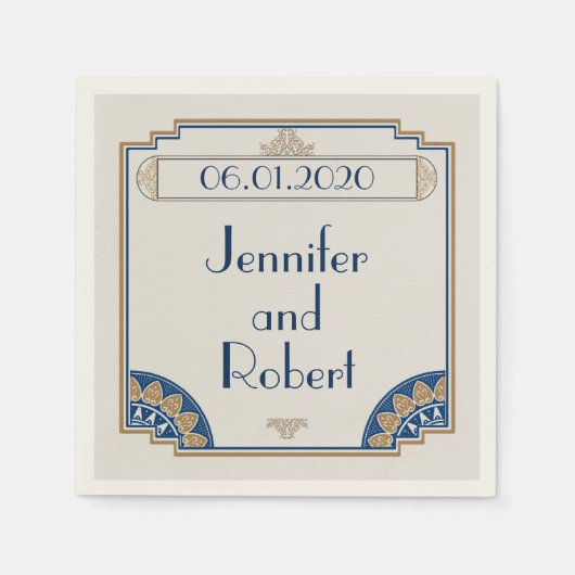 アールデコ金ゴールドネイビー結婚プズナプキン スタンダードカクテルナプキン (正面)