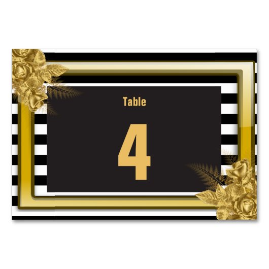 アールデコ金ゴールドバラストライプ、結婚のテーブルNoカード テーブルナンバー (正面)