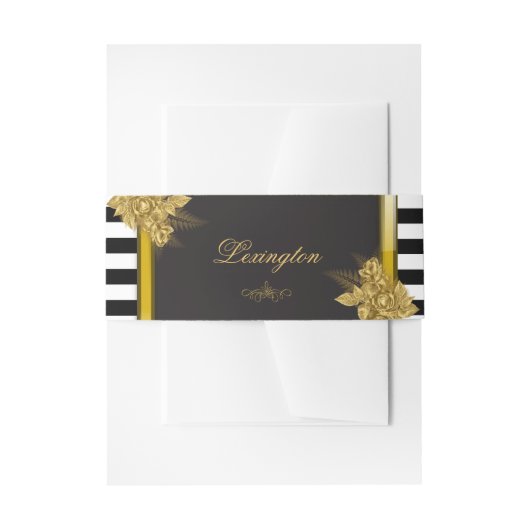 アールデコ金ゴールドバラストライプ、結婚の 招待状ベリーバンド (正面例)