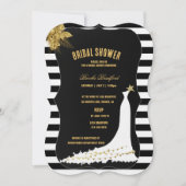 アールデコ金ゴールドバラ、ストライプブライダルシャワーカード 招待状 (正面)