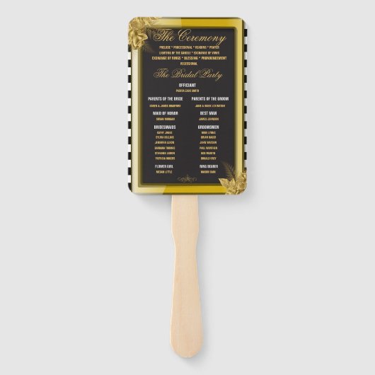 アールデコ金ゴールドバラ、ストライプ結婚式 プログラムファン ハンドファン (裏面)