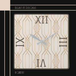 アールデコ金ゴールドパステルダークブラウンスクエアウォールクロック スクエア壁時計