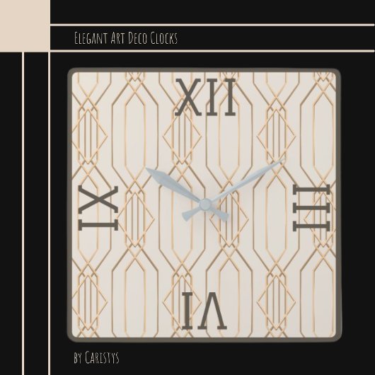 アールデコ金ゴールドパステルダークブラウンスクエアウォールクロック スクエア壁時計