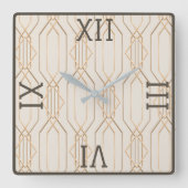 アールデコ金ゴールドパステルダークブラウンスクエアウォールクロック スクエア壁時計 (正面)