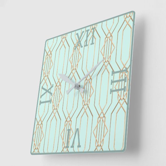 アールデコ金ゴールドパステルブルーシェードスクエアウォールクロック スクエア壁時計 (傾斜)