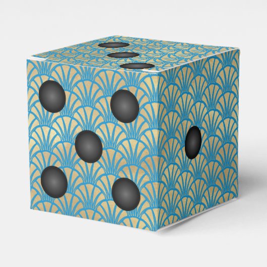 アールデコ金ゴールドファンサイコロまたはダイカジノパーティー フェイバーボックス (正面サイド)