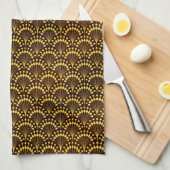アールデコ金ゴールドファンパターン キッチンタオル (四つ折り)