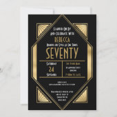 アールデコ金ゴールドフレーム70thバースデーパーティーブラック 招待状 (正面)