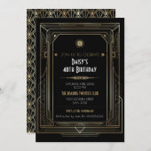 アールデコ金ゴールドフレームRoaring Twenttiesパーティー 招待状 (正面/裏面)