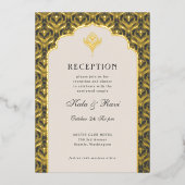 アールデコ金ゴールドフローラロータスウェディングレセプション 箔招待状 (正面)