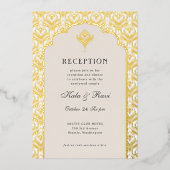 アールデコ金ゴールドフローラロータスウェディングレセプション 箔招待状 (正面)