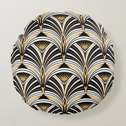 アールデコ金ゴールドブラックエレガンス: Roaring Twenties ラウンドクッション (正面)