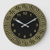 アールデコ金ゴールドブラックギリシャ鍵縁ど金ゴールドマーカー ラージ壁時計 (正面)