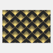 アールデコ金ゴールドブラックジオメトリックラグジュアリーパターン ラッピングペーパーシート (正面3)