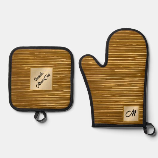 アールデコ金ゴールドブラックヴィンテージコレクシモダンョン 鍋つかみ&鍋敷きセット (正面)