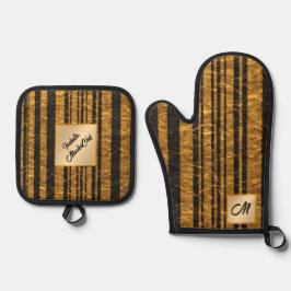 アールデコ金ゴールドブラックヴィンテージトレンディー収集 鍋つかみ&鍋敷きセット