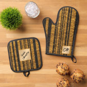 アールデコ金ゴールドブラックヴィンテージトレンディー収集 鍋つかみ&鍋敷きセット (トップダウン)