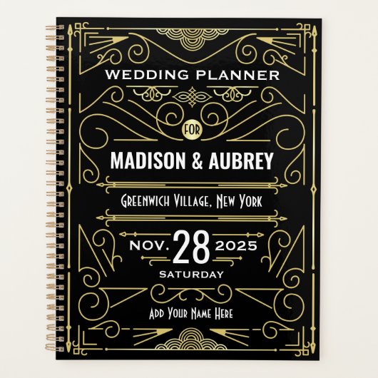 アールデコ金ゴールドブラック1920年代エレガントギャツビー結婚ズ プランナー手帳 (正面)